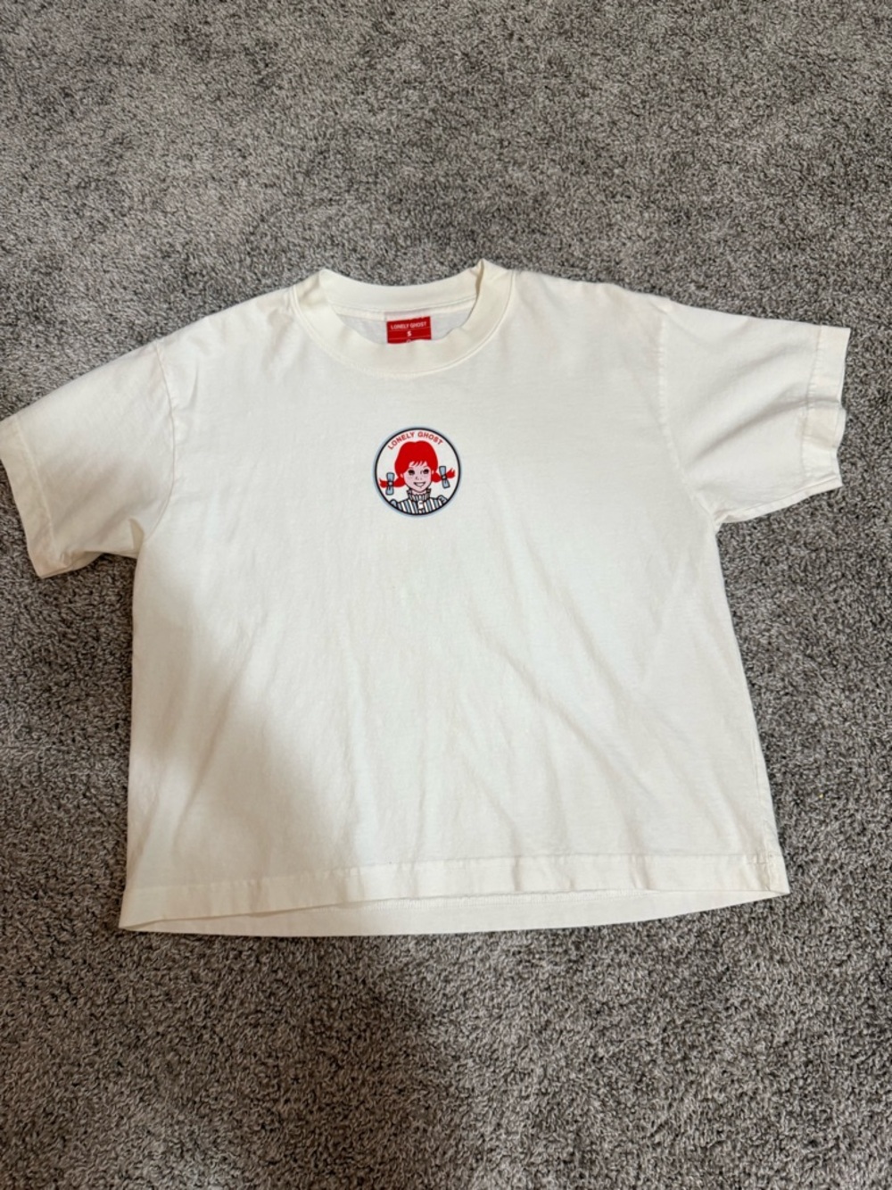 LONELY GHOST Cream Tee with Red Graphic Patch